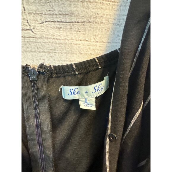 She + Sky Black & White Striped Wrap-Style Romper Size L - Picture 2 of 4